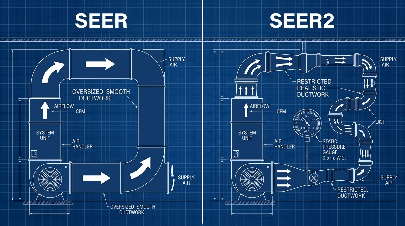 SEER vs SEER2 ductwork test