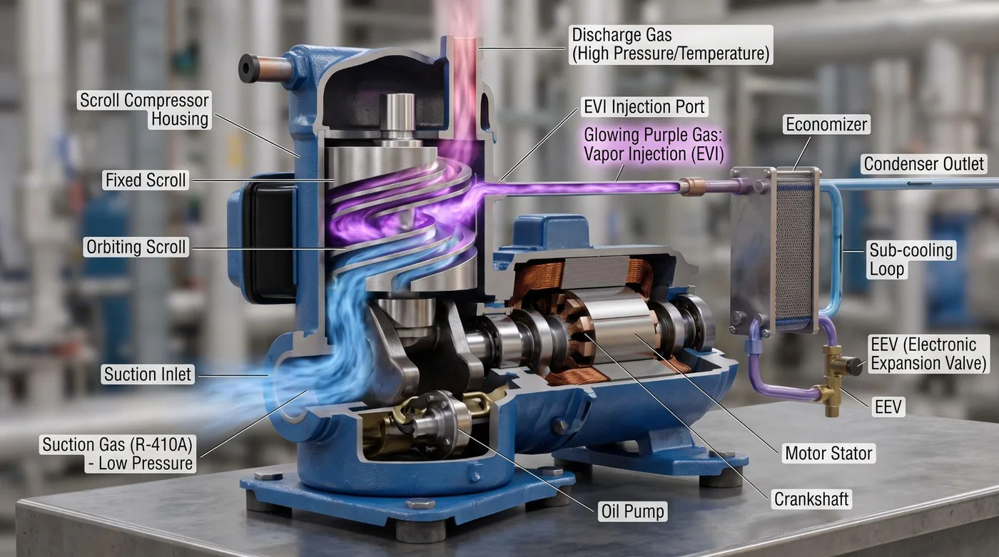 vapor injection scroll compressor cutaway