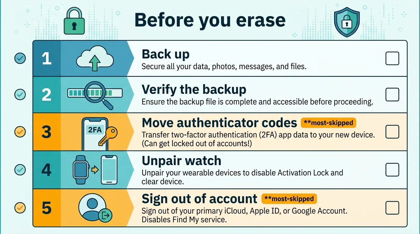Pre-erase backup checklist steps