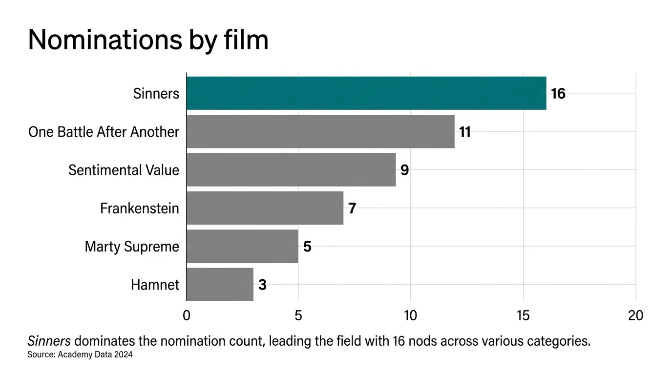 Nominations per film chart